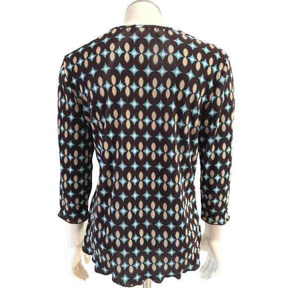 Apostrophe All Polyester Printed V-Neck Lightweight Long Sleeve Brown Abstract B - Picture 3 of 9